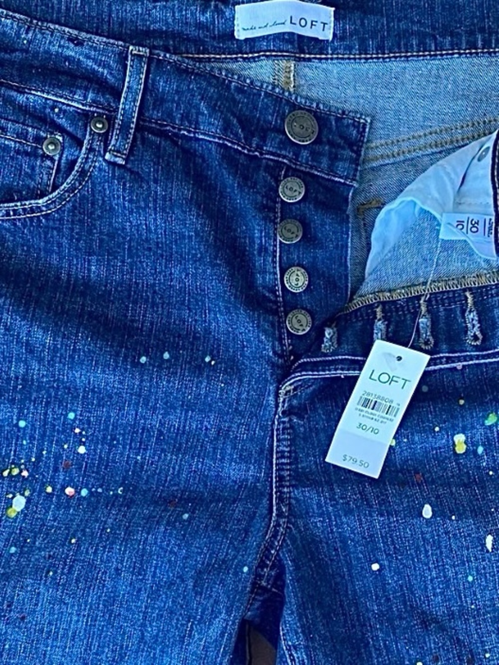 LOFT PAINT SPLATTER BUTTON FLY BOYFRIEND JEANS LADIES SIZE 30/10 - Picture 4 of 13